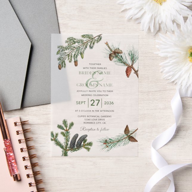 Invitations En Vélin Pins rustiques Mariage de verdure forestière (Mariage)