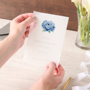 Invitations En Vélin Pivoines élégantes à l'aquarelle bleue