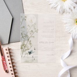 Invitations En Vélin Plantes en bambou et Mariage de grue