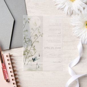 Invitations En Vélin Plantes en bambou et Mariage de grue
