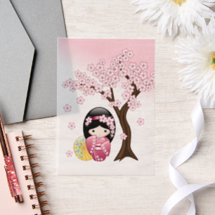 Invitations En Vélin Poupée Kokeshi printemps mignonne japonais Geisha