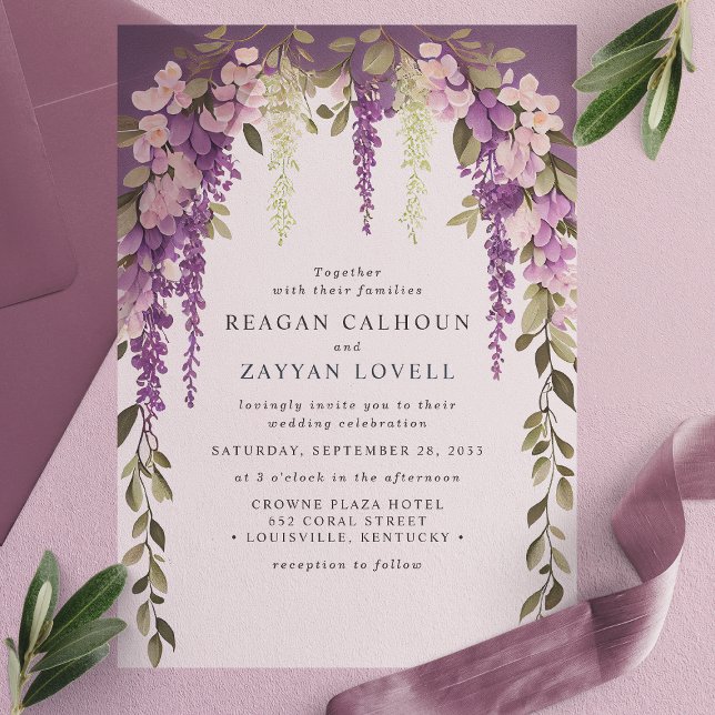 Invitations En Vélin Purple Wisteria Fleurs verdure Mariage moderne (Créateur téléchargé)