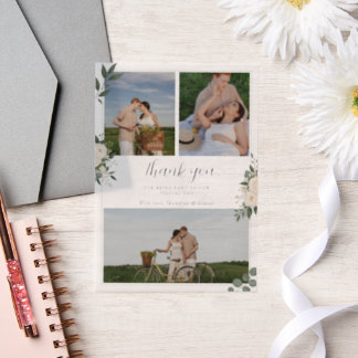 Invitations En Vélin Remerciement de photo de mariage botanique élégant