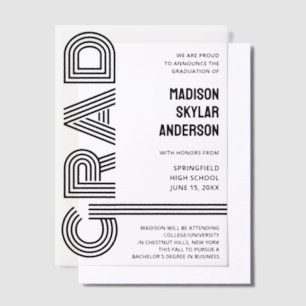 Invitations En Vélin Retro Moderne Cool noir Typographie Graduation