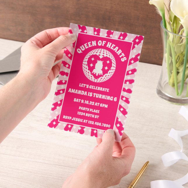 Invitations En Vélin Retro Reine des Coeurs Rose fête d'anniversaire (Ordinateur de poche)