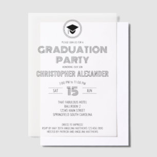 Invitations En Vélin Retro Stylish Black Mixte Fonts Graduation Party