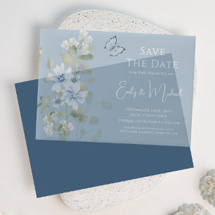 Invitations En Vélin Romantique Dusty Blue Floral Enregistrer la date M