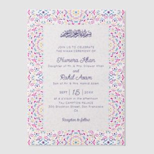Invitations En Vélin Rose Classique Violet Bleu Bijou Or Mariage Musulm
