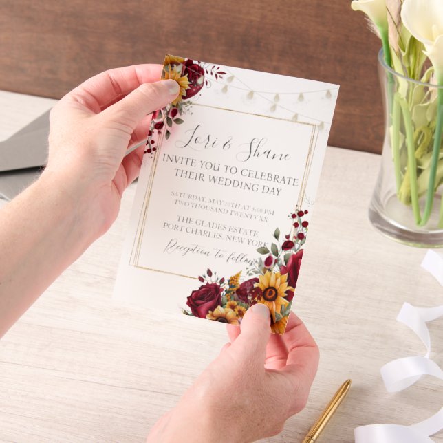 Invitations En Vélin Rose rustique et Mariage Aster (Ordinateur de poche)