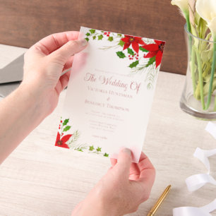 Invitations En Vélin Rouge Noël Poinsettia Floral Mariage