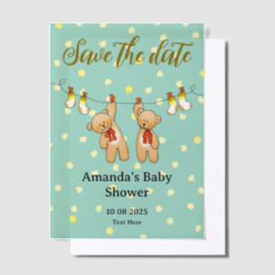 Invitations En Vélin Sauvez la date baby shower bébé jumeaux