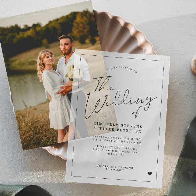 Invitations En Vélin Script de calligraphie moderne superposer mariage (Créateur téléchargé)