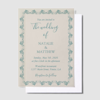 Invitations En Vélin Simple Élégant Minimaliste Ornement de Damas Maria