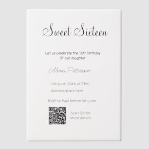 Invitations En Vélin Simple minimum moderne Sweet sixteen QR anniversai