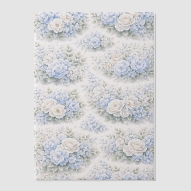 Invitations En Vélin SoftBlue Floral Pattern Elegant Romantic Botanical (Recto)