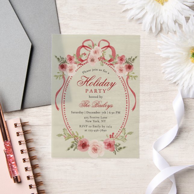 Invitations En Vélin Soirée de Noël Florale Coquette (Mariage)