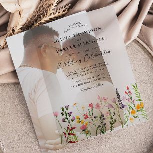 Invitations En Vélin Superposition de fleurs sauvages à l'aquarelle pou