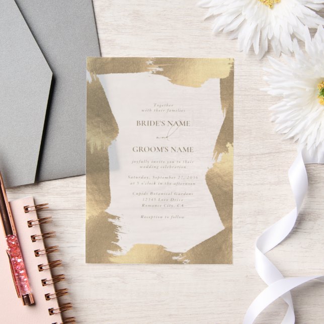 Invitations En Vélin Superposition de Mariage frontalier Faux Gold tran (Mariage)