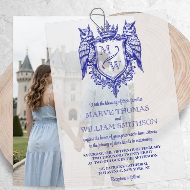 Invitations En Vélin Superposition de monogramme royal de crête de hibo (Créateur téléchargé)