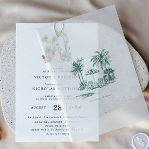 Invitations En Vélin Superposition de palmiers tropicaux   Mariage de d