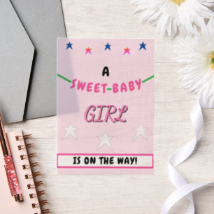 Invitations En Vélin Sweet Baby Girl Rose Baby shower étoiles