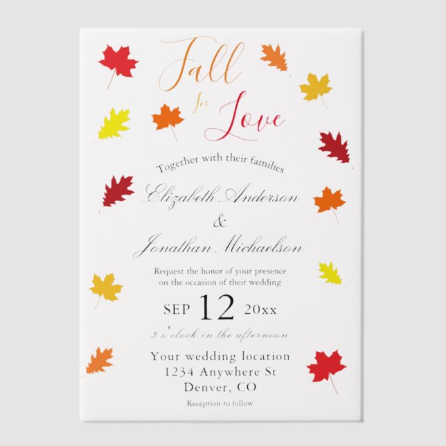 Invitations En Vélin Tomber dans l'amour Automne Feuilles Mariage (Recto)