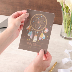 Invitations En Vélin Tribal Dreamcatcher Boho Baby shower Brown Inserti