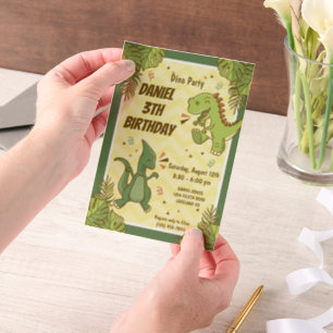 Invitations En Vélin Trois enfants Rex Dinosaure Fête d'anniversaire 3
