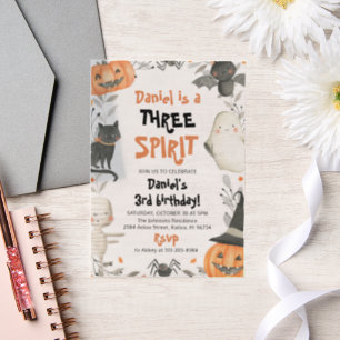 Invitations En Vélin Trois Esprit mignon Halloween 3e anniversaire Invi