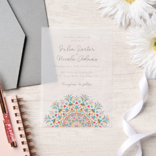 Invitations En Vélin Turquoise Bleu Rose Mariage Mandala Abstrait