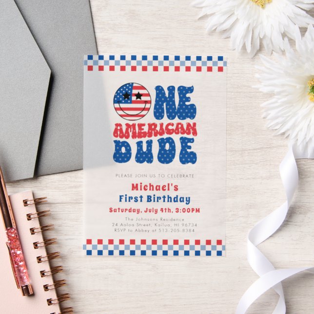 Invitations En Vélin Un Américain 4 juillet premier anniversaire (Mariage)