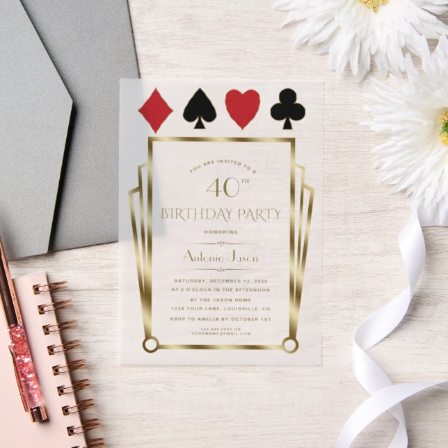 Invitations En Vélin Vegas Casino Great Gatsby 40th Poker Anniversaire (Mariage)