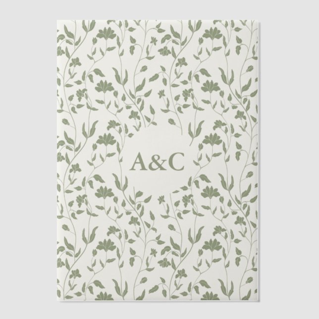 Invitations En Vélin Vellum Mariage Floral Superposition Sage Vert (Recto)