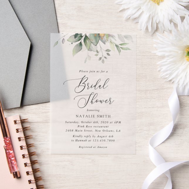 Invitations En Vélin Verdure, Eucalyptus Feuilles, Boho, Fête des marié (Mariage)