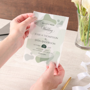 Invitations En Vélin Vert organique Mariage Abstrait géométrique
