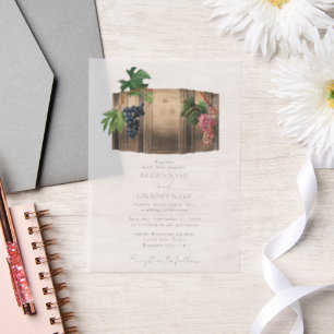 Invitations En Vélin Vin rustique Barrel Vignoble Mariage