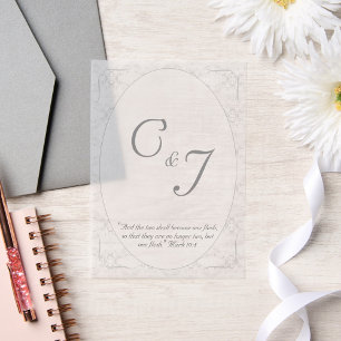 Invitations En Vélin Vintage Lace Blanche Monogramme & Verset Bible Ove