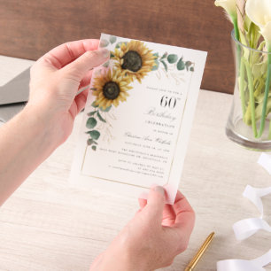 Invitations En Vélin Watercolor Floral Sunflower 60e fête d'anniversair