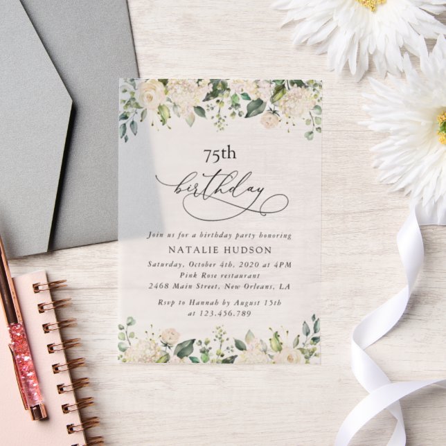 Invitations En Vélin White Flowers, Cream Flowers, Boho, Birthday (Mariage)