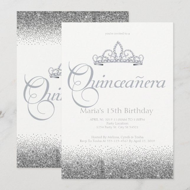 Invitations étonnantes Silver Quinceañera (Devant / Derrière)