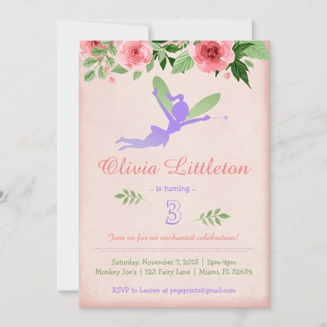 Invitations Fairy Birthday - Fairy Birthday Party (Devant)