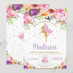 Invitations Fairy Birthday Invitations Purple Flor