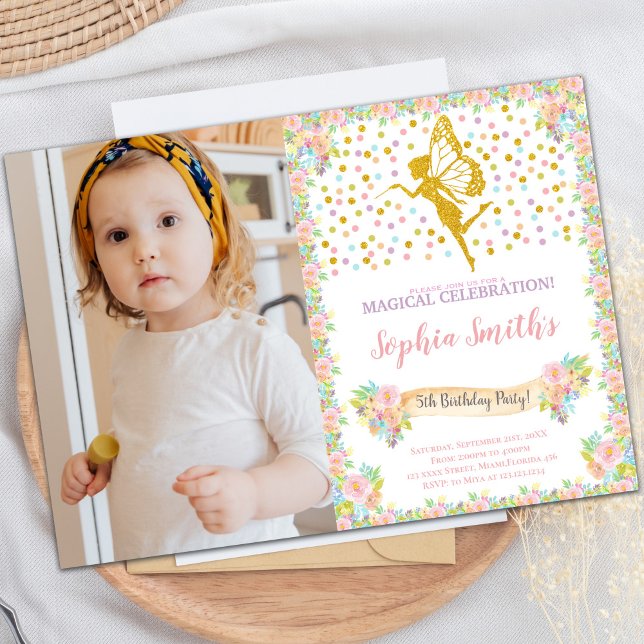 Invitations Fairy Party personnalisables pour les  (Glitter Fairy Birthday Invitations with photo)