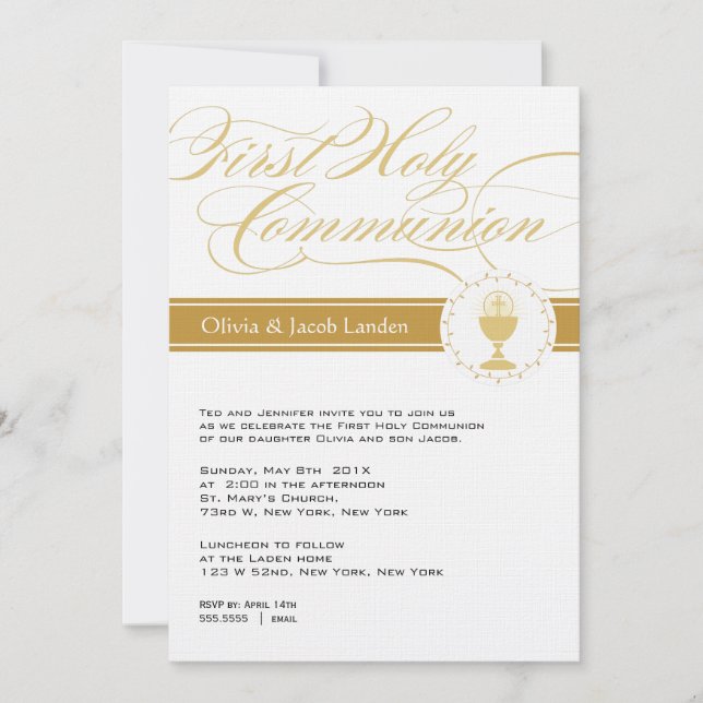 Invitations Fancy Script First Communion| Jumeaux (Devant)