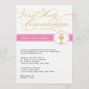 Invitations Fancy Script First Communion Rose