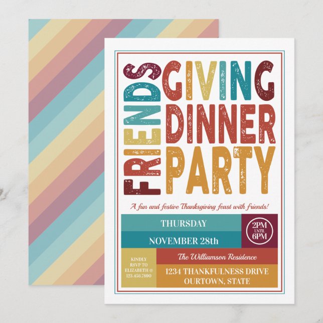 Invitations Festin Friendsgiving Dinner Party (Devant / Derrière)