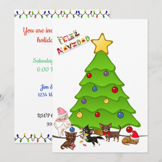 Invitations Festive Chihuahua Christmas Party (Devant / Derrière)