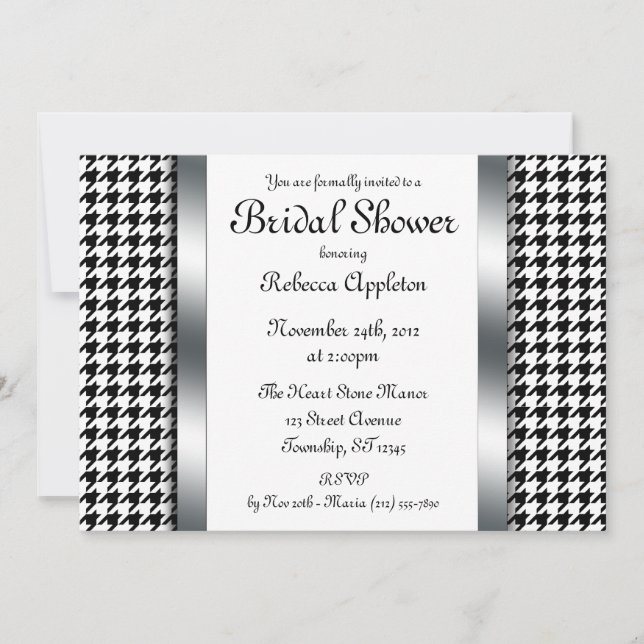 Invitations Fêtes des mariées Houndstooth & Silver (Devant)