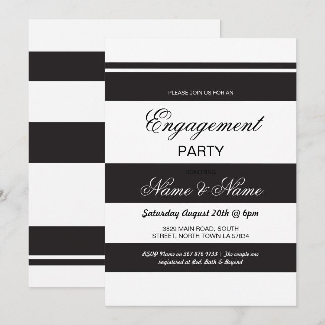 Invitations Fiançailles en noir et blanc (Devant / Derrière)