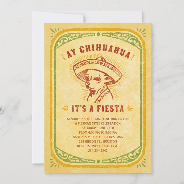 Invitations Fiesta - Aye Chihauhau Vintage mexicai (Devant)